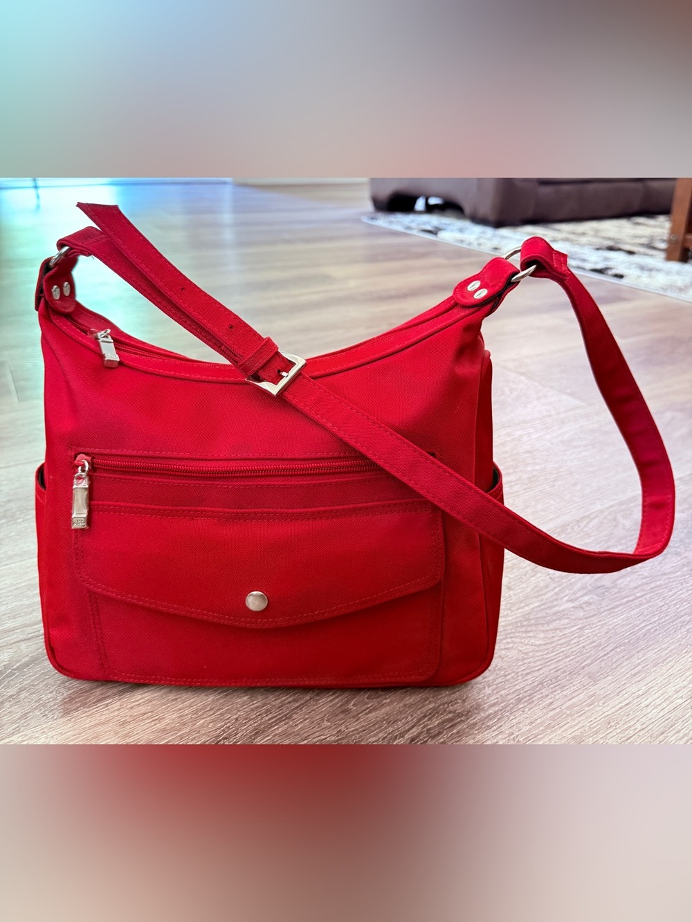Croft & Barrow Red Nylon Crossbody Bag Multi Pocket Travel Shoulder Purse